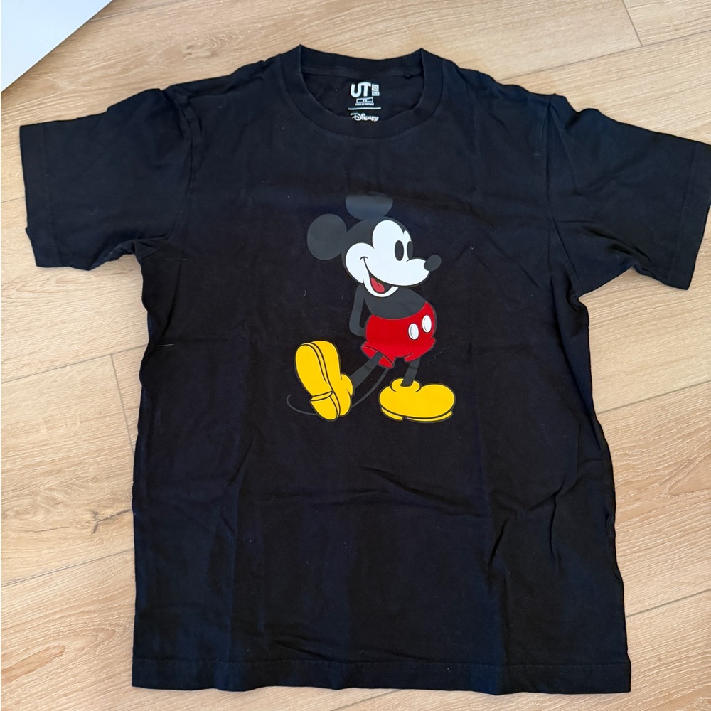 Uniqlo Black Mickey Mouse Graphic Tee with Red & Yellow Accents